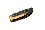 Rite Edge Black & Gold Bear Laser Cut Folding Pocket Knife Closed View Illustrating Gold Pocket Clip