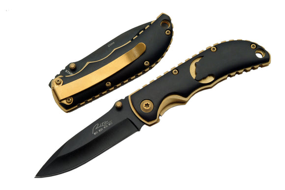 Rite Edge Black & Gold Bear Laser Cut Folding Pocket Knife