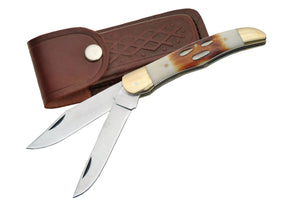 Rite Edge Copperhead Bone Hunter Twin Blade Pocket Knife W/ Sheath (DH-7915-BI-01)