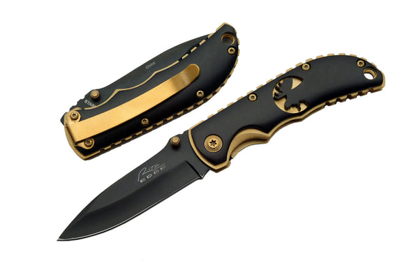 Rite Edge Elk Black & Gold Folding Pocket Knife For Sale
