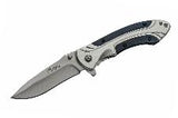 Rite Edge Silver & Blue Wood Spring Assisted Pocket Knife Open View