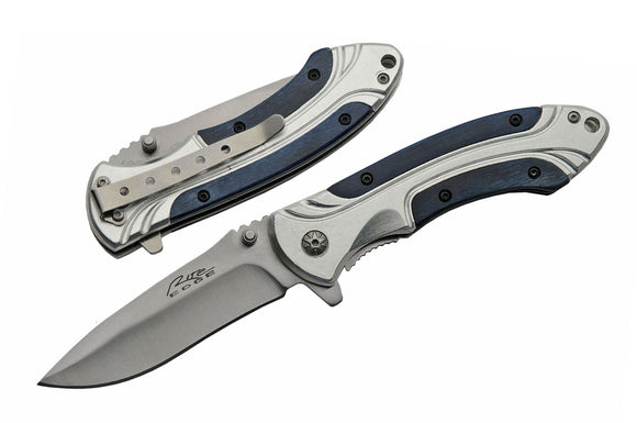 Rite Edge Silver & Blue Wood Spring Assisted Pocket Knife