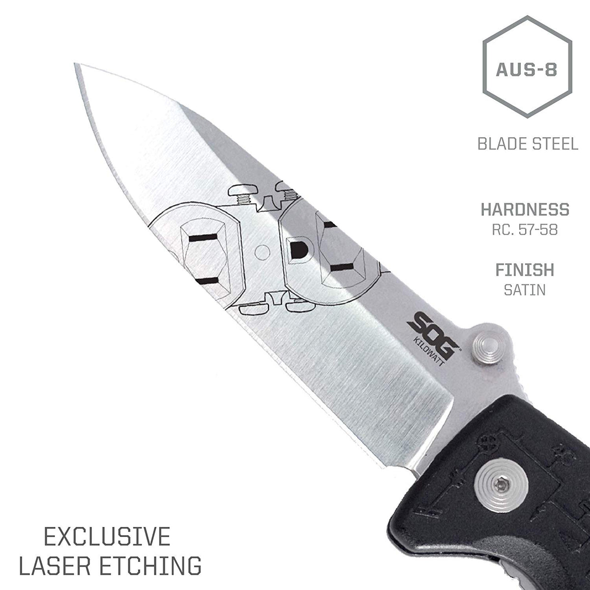 SOG Electrician Pocket Knife w/Wire Strip Multi Tool, 3.4" AUS8 Blade