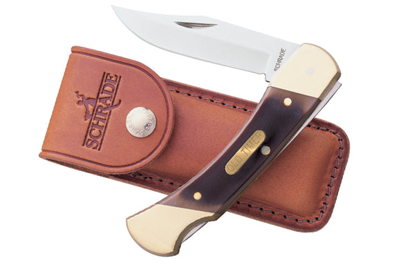 Schrade Cave Bear Pocket Knife w/ Leather Sheath (SR-7OT) - Frontier Blades