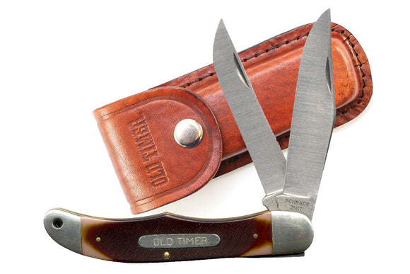 Schrade Sawcut Two Bladed Pocket Knife w/ Sheath (SR-25OT) - Frontier Blades