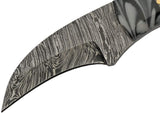 Small Portable Damascus Skinning Knife W/ White Resin Marble Handle's Real Damascus Steel Hook Blade (DM-1260BK)