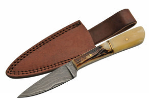 7" Stag Bone Damascus Handmade Skinning Knife - Frontier Blades
