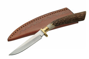 8.5" Steel Stag Long Drop Point Hunting Knife w/ Sheath (SS-7018) - Frontier Blades