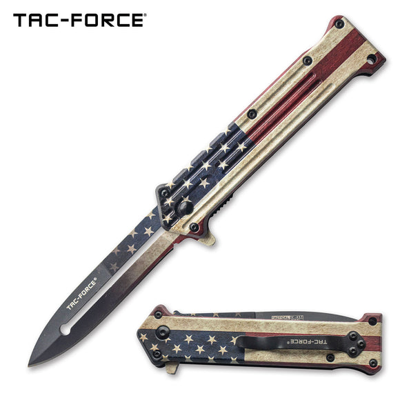 Tac Force U.S. Flag Stiletto Spring Assisted Unique Pocket Knife For Sale