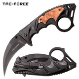8" Tac Force Karambit Black Tactical Combat Pocket Knife w Wood Inlay TF-957WD