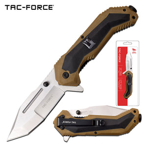8.25" Tac Force Speedster Model Silver Tan Tanto Pocket Knife - Frontier Blades