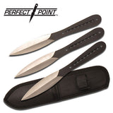 9.0" Perfect Point TK-019-3B Black Throwing Knife Set w/ Sheath - Frontier Blades