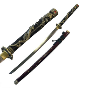 42" Dragon Katana Antique Gold Fantasy Sword W/ Dragon Wrap Handle - Frontier Blades