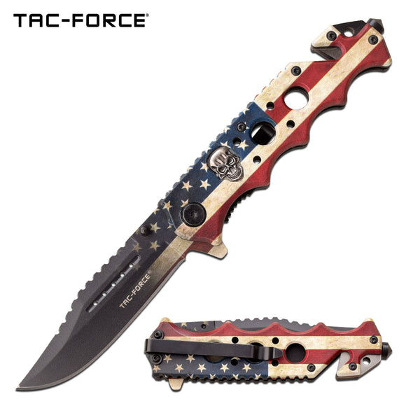 Tac Force Worn U.S.A American Flag Design Spring Assisted Pocket Knife (TF-809F)