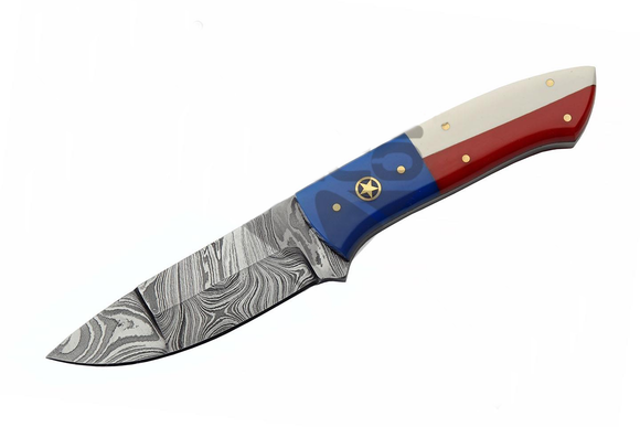 Texas Flag Damascus Steel Hunting Knife For Sale (DM-1282)