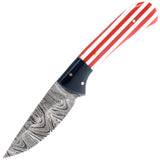 7" USA Flag Damascus Steel Hunting Skinning Knife (DM-1361)