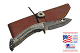 9" USA Handmade Damascus Deer Antler Guthook Skinning Knife - Frontier Blades