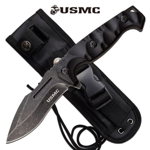 USMC Military Full Tang Tactical Stonewashed Black Fixed Blade Knife (M-FIX001SW)