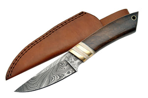 8.5" Walnut Damascus Hunter Handmade Skinning Knife - Frontier Blades