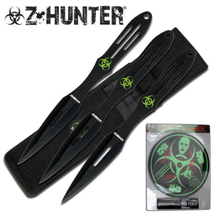 9.0" Z-Hunter Throwing Knives - Zombie Thrower Knives Set w/ Sheath - Frontier Blades