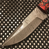 8" Full Tang Red & Black Grooved Damascus Skinning Knife's Damascus Steel Blade (DM-1219)