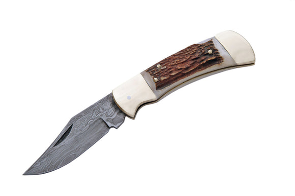 Damascus Steel Folding Knife - Frontier Blades