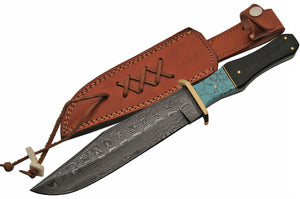 12.5" Hand Forged Blue Damascus Bowie Knife - Frontier Blades