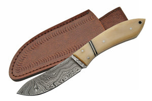 7" Handmade Damascus Cat Skinner Knife - Frontier Blades