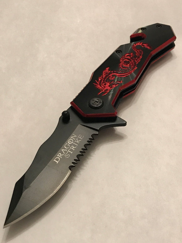 Copy of 8.5” Spring Assisted Tactical Black Red Dragon Folding Pocket Knife - Frontier Blades