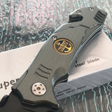 8.5” Spring Assisted Black Gray Tactical Folding Pocket Knife - Frontier Blades