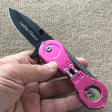 8.0" Ladies Defense Pink Handcuff Spring Assisted Pocket Knife - Frontier Blades