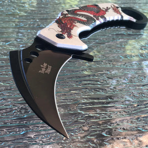 8" Dark Side Blades Silver Red Dragon Karambit Fantasy Pocket Knife