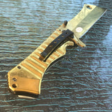 9" Spring Assisted Tactical Gold with Pearl Handle Outdoor Folding Pocket Knife Razor