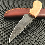 7" Spear Point Handmade Damascus Steel Hunting Knife with Leather Sheath