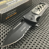 8" Tac Force Wood Handle Spring Assisted Tactical Serrated Pocket Knife Blade Open