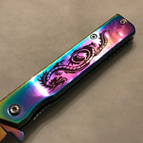 7.25" Spring Assisted Titanium Rainbow Dragon Pocket Knife - Frontier Blades