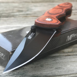 7.75" MTech USA Wood Handle Spring Manual Pocket Knife MT-407 - Frontier Blades