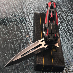 8.25" Tac Force Assisted Tactical Black Red Stiletto Pocket Knife - Frontier Blades