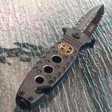 8.5” Spring Assisted Navy Gray Outdoor Pocket Knife - Frontier Blades