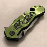 8.5” Dragon Strike Assisted Tactical Green Dragon Pocket Knife - Frontier Blades