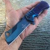 9" Spring Assisted Tactical Blue Satin Outdoor Folding Pocket Knife Razor