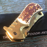 9" Spring Assisted Tactical Gold Satin Outdoor Folding Pocket Knife Razor