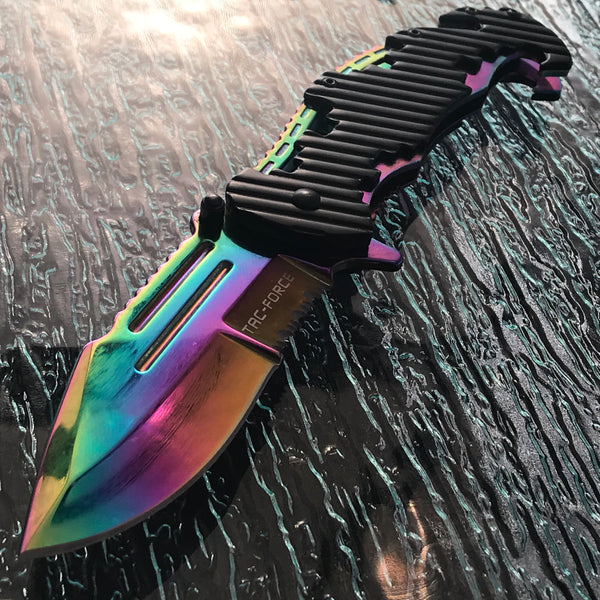 8.5 Tac Force Rainbow Blade Stiletto Assisted Pocket Knife (TF-428RB)