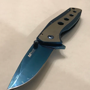 8" MTech USA Metallic Blue & Silver Assisted Pocket Knife MTA1044BL - Frontier Blades