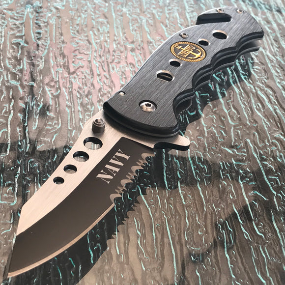 8.5” Black Silver Navy Assisted Open Tactical Pocket Knife - Frontier Blades