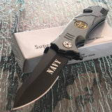 8.5” Spring Assisted Black Gray Tactical Folding Pocket Knife - Frontier Blades
