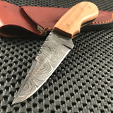 7" Spear Point Handmade Damascus Steel Hunting Knife with Leather Sheath