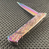8.5” Tac Force Stiletto Web Skull Assisted Gravedigger Rainbow Outdoor Knife
