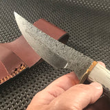9" Damascus Deer Antler Skinning Knife Handmade in USA