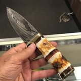 9” Burnt Bone Hunter Damascus Skinning Knife DM-1254